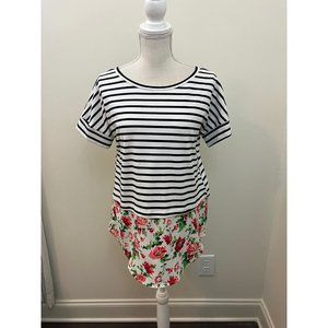 Journey Five Mixed Media Black White Stripe Floral Print Size Medium